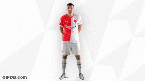 A Man In A Red And White Soccer Uniform With The Word Etoro On It GIF