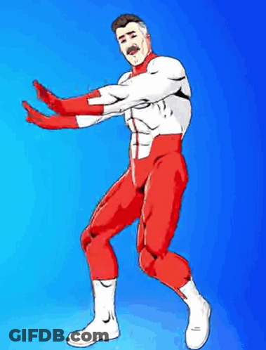 A Man In A Red And White Superhero Costume Is Dancing . GIF