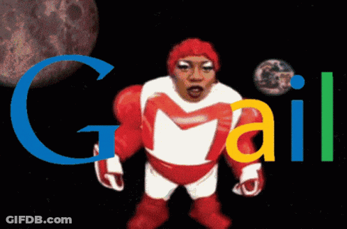 A Man In A Red And White Superhero Costume Stands In Front Of A Google Logo GIF