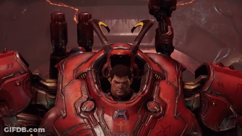 A Man In A Red Armor With The Number 88 On His Chest GIF