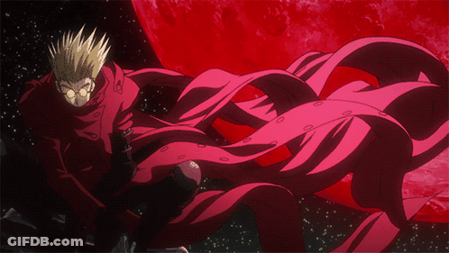 A Man In A Red Cape Is Standing In Front Of A Full Moon GIF