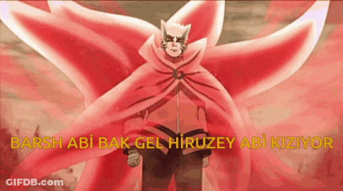 A Man In A Red Cape With The Words " Barsh Abi Bak Gel Hiruzey Abi Kiziyop " Written Below Him GIF