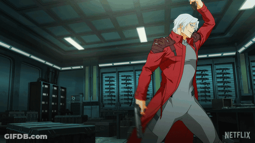 A Man In A Red Coat Is In A Room With A Netflix Logo GIF