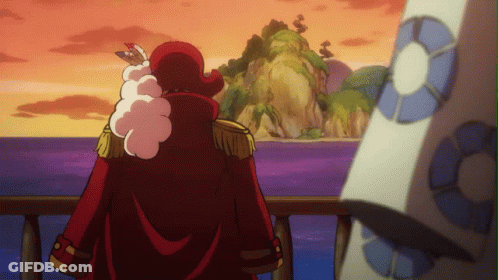 A Man In A Red Coat Stands On A Balcony Overlooking A Body Of Water GIF