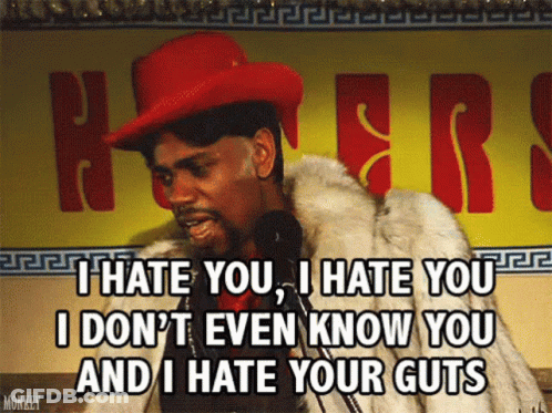 A Man In A Red Hat And Fur Coat Says I Hate You I Hate You GIF
