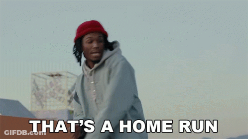A Man In A Red Hat Is Dancing And The Words That 'S A Home Run Are Below Him GIF