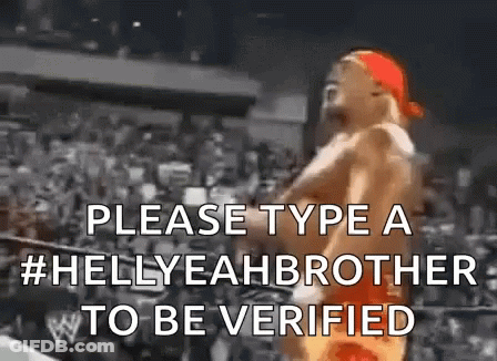 A Man In A Red Hat Is Standing In Front Of A Crowd And Says Please Type A # Hellyeahbrother To Be Verified GIF