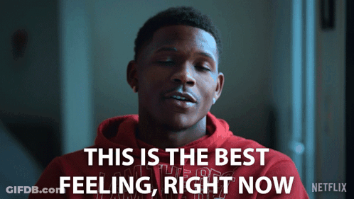 A Man In A Red Hoodie Says This Is The Best Feeling Right Now On Netflix GIF