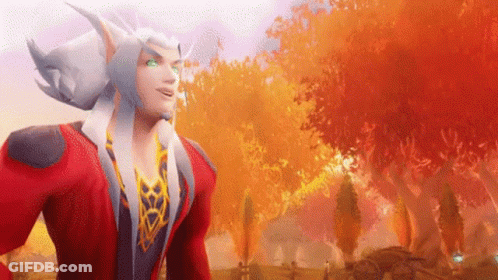 A Man In A Red Jacket And White Hair Is Standing In Front Of A Tree In A Video Game . GIF
