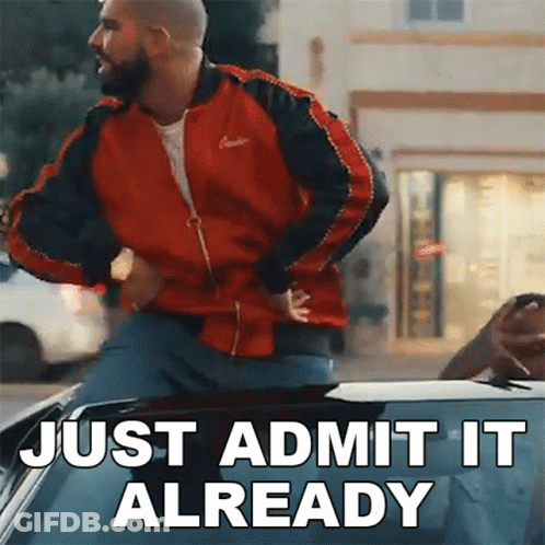 A Man In A Red Jacket Is Dancing In A Car With The Words Just Admit It Already Written On The Bottom GIF