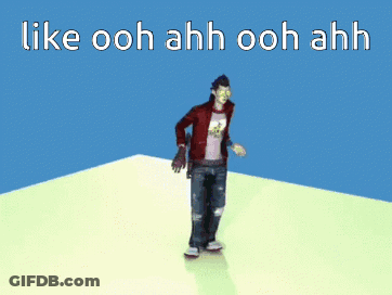 A Man In A Red Jacket Is Dancing With The Words Like Ooh Ahh Ooh Ahh Behind Him GIF
