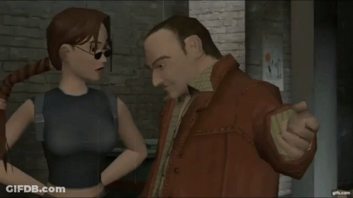 Man In Red Jacket Pointing At Woman In Glasses GIF