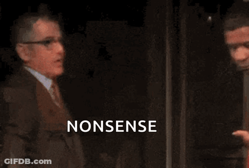 A Man In A Red Jacket Is Pointing At Another Man In A Suit While The Word Nonsense Is Displayed In The Background GIF