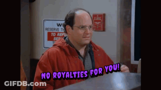 A Man In A Red Jacket Is Standing In Front Of A Counter And Says No Royalties For You . GIF