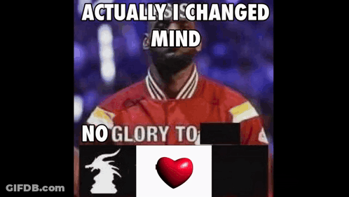 A Man In A Red Jacket Is Standing In Front Of A Sign That Says Actually Changed Mind No Glory To . GIF