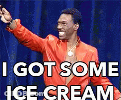 A Man In A Red Jacket Says " I Got Some Ice Cream " On A Stage GIF