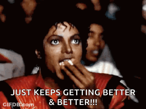 A Man In A Red Jacket Says Just Keeps Getting Better GIF