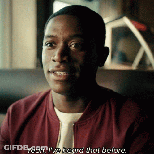A Man In A Red Jacket Says Yeah I Ve Heard That Before GIF