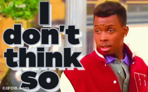 A Man In A Red Jacket Stands In Front Of A Sign That Says I Do N't Think So GIF