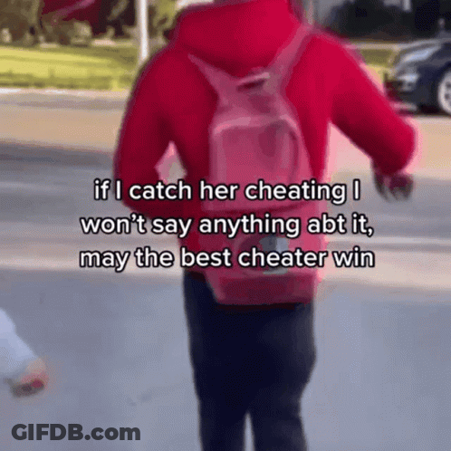 A Man In A Red Jacket With A Pink Backpack Is Walking Down The Street GIF