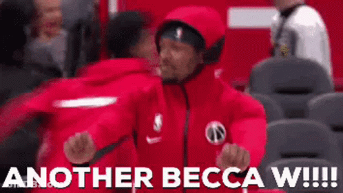 A Man In A Red Jacket With The Words Another Becca W !!! Below Him GIF