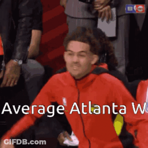 A Man In A Red Jacket With The Words Average Atlanta W. On The Bottom GIF