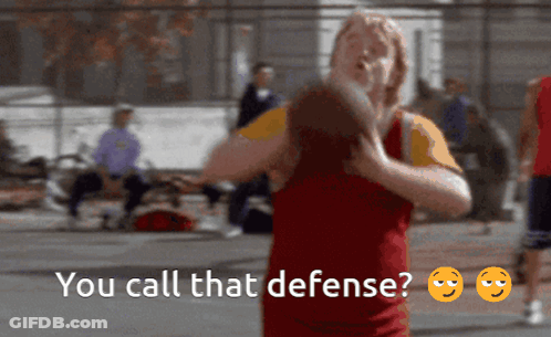 A Man In A Red Jersey Is Holding A Basketball And Says You Call That Defense GIF