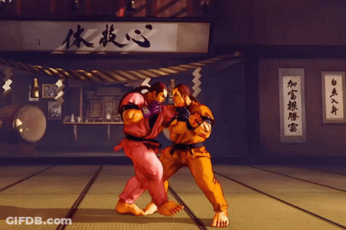 A Man In A Red Outfit Is Holding A Fireball In Front Of A Sign That Says ' ' ' ' On It GIF