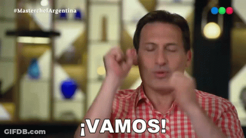 A Man In A Red Plaid Shirt Says Vamos GIF