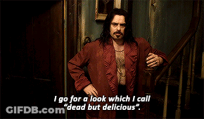 A Man In A Red Robe Says " I Go For A Look Which I Call Dead But Delicious . " GIF