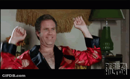 A Man In A Red Robe With The Name Perez Hilton On The Bottom Left GIF