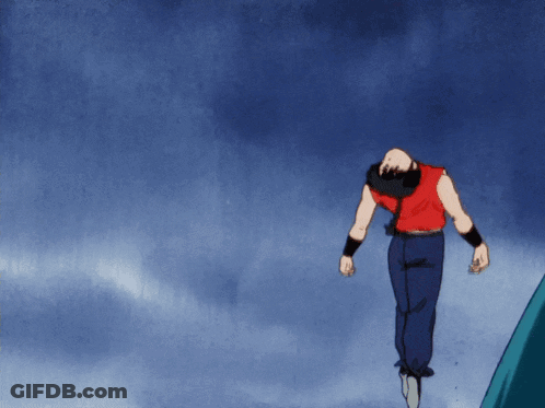A Man In A Red Shirt And Blue Pants Is Walking Across A Blue Sky GIF