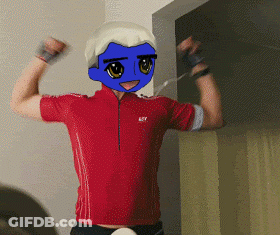 A Man In A Red Shirt Has A Blue Face On His Face GIF