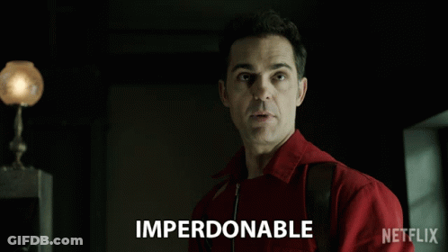 A Man In A Red Shirt Has Imperdonable Written On His Chest GIF