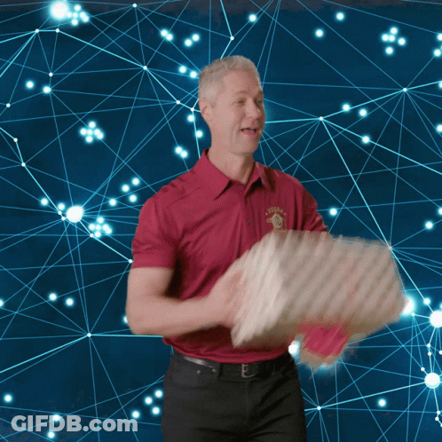 A Man In A Red Shirt Holds A Box That Says Pizza Hut GIF