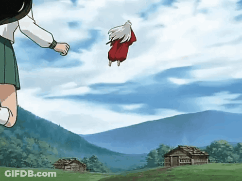 A Man In A Red Shirt Is Flying Through The Air GIF