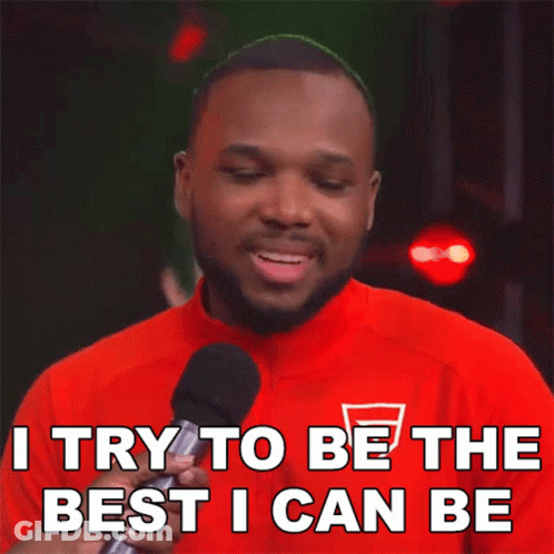 A Man In A Red Shirt Is Holding A Microphone And Says I Try To Be The Best I Can Be GIF