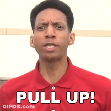 A Man In A Red Shirt Is Making A Face And Says Pull Up GIF