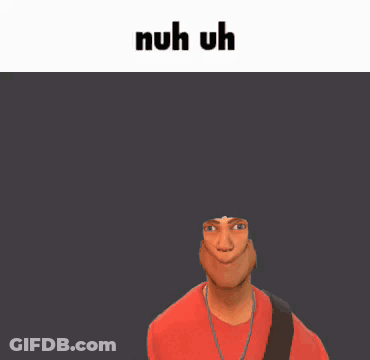 A Man In A Red Shirt Is Pointing Up With The Words Nuh Uh Behind Him GIF