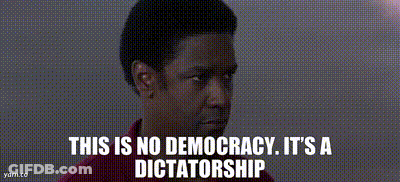 A Man In A Red Shirt Is Saying This Is No Democracy It 'S A Dictatorship . GIF