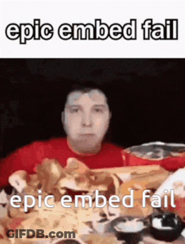 A Man In A Red Shirt Is Sitting At A Table With A Bunch Of Food And Says Epic Embed Fail Epic Embed Fail GIF