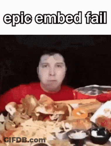 A Man In A Red Shirt Is Sitting At A Table With A Pile Of Nachos . GIF