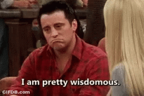A Man In A Red Shirt Is Sitting At A Table With A Woman And Says `` I Am Pretty Wisdomous '' . GIF