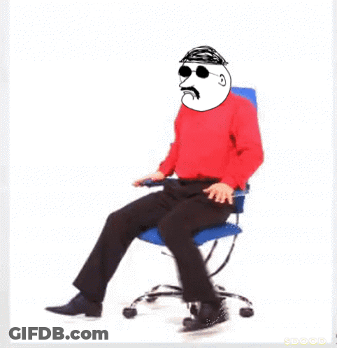 A Man In A Red Shirt Is Sitting In A Blue Chair GIF