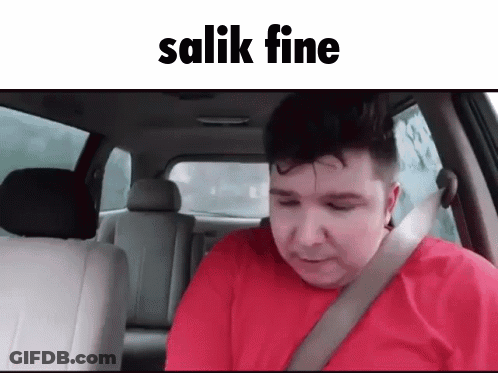 A Man In A Red Shirt Is Sitting In The Back Seat Of A Car With The Words Salik Fine Written Above Him GIF