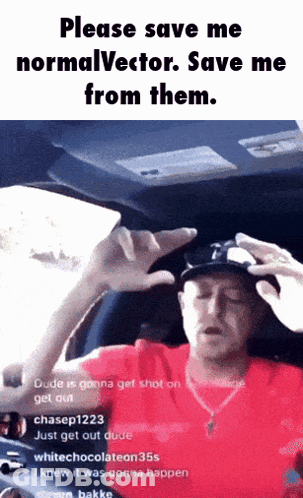 A Man In A Red Shirt Is Sitting In The Driver 'S Seat Of A Car And Asking For Help GIF