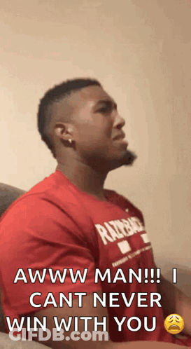Man In Red Shirt Saying Aww Man GIF