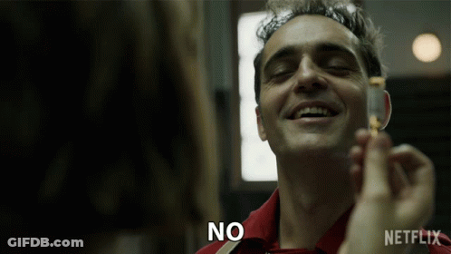 A Man In A Red Shirt Is Smiling With The Word No Written On His Face GIF