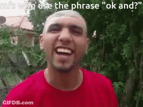 A Man In A Red Shirt Is Smiling With The Words " Mfs Who Use The Phrase " Ok And " Written Above Him GIF