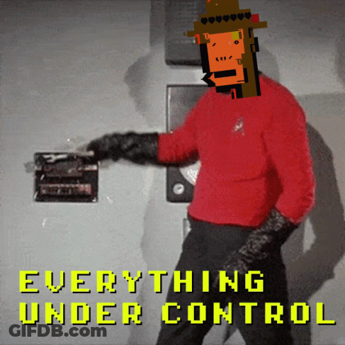 A Man In A Red Shirt Is Standing In Front Of A Wall With The Words Everything Under Control On It GIF